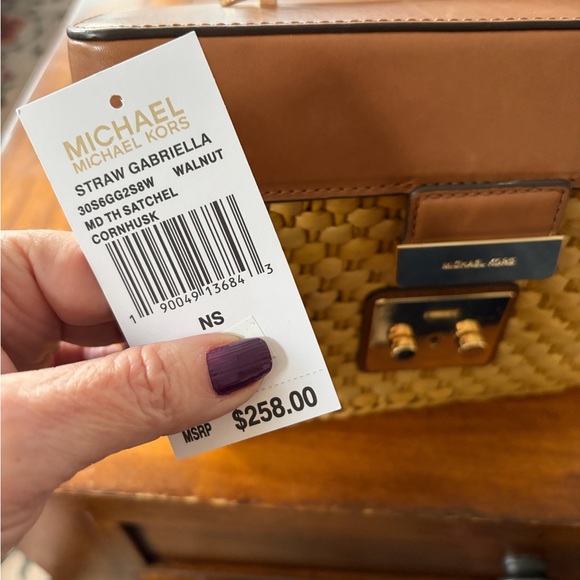 Michael Kors Straw Gabriella Satchel in Walnut EUC (see notes pls) - Picture 6 of 7